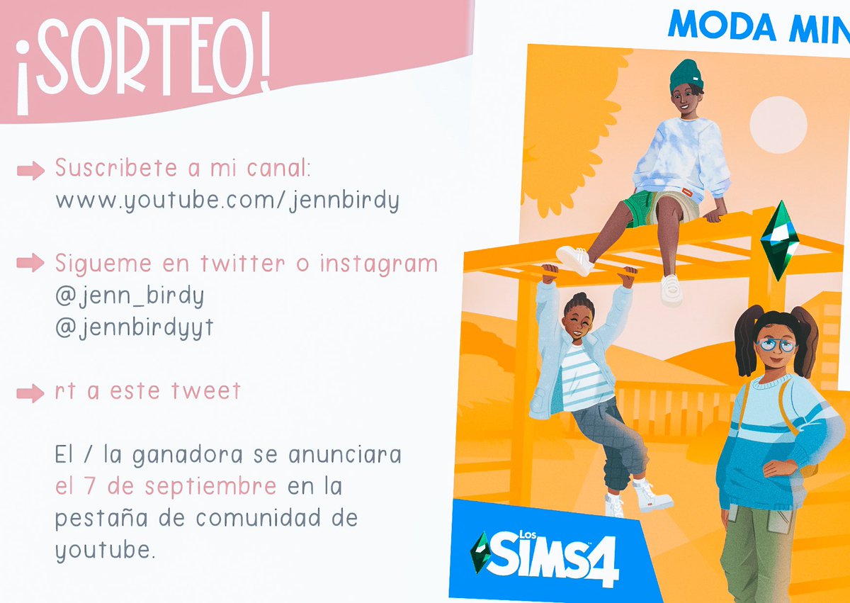 jennbirdyyt's tweet photo. ✨ BIRDYS LLEGA EL SORTEO! ❤️ voy a regalar una copia de los sims 4 MODA MINI KIT! 
➡️Solo tenéis que estar suscritos a mi canal de youtube, seguirme en mis redes sociales y hacer retweet! https://t.co/k5KuzgtUsS
🍀mucha suerte!

Gracias a @TheSims @EA ❤️ https://t.co/khXV9TK8fN
