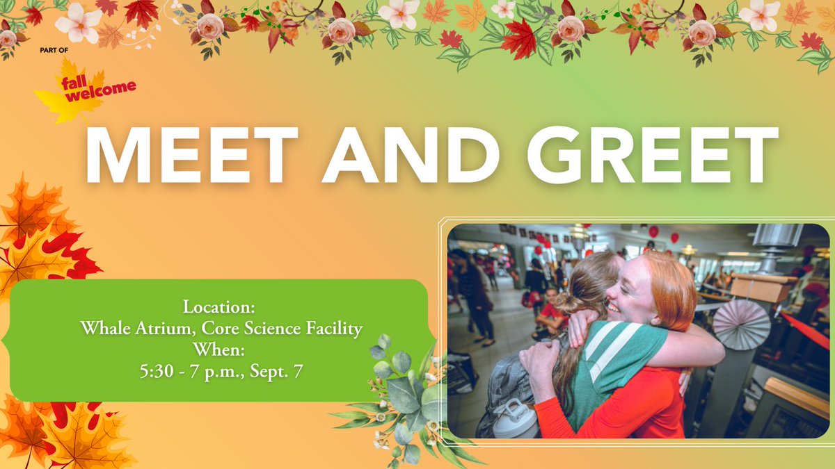 MUN_Students's tweet photo. New to @MemorialU?🎉 Student Life invites you to a Meet and Greet “Under The Whale'' in the Core Science Facility where you can mingle with peers while enjoying live music and light refreshments! This Wednesday, Sept. 7 at 5:30 p.m. 🍂 #MUNwelcome https://t.co/ly2Wt8ZcRu