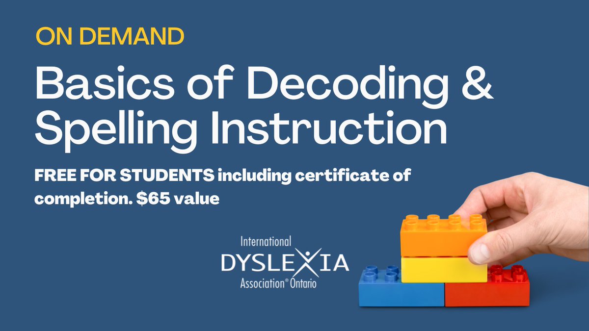 IDA_Ontario's tweet photo. Our on demand Basics of Decoding &amp; Spelling Course is FREE for all pre-service students!

This 5 unit course provides instruction on how to teach decoding &amp; spelling so all students can learn to read &amp; spell.

Apply for your free course here: https://t.co/AfzwPiAqGv https://t.co/TStmAfXNRJ