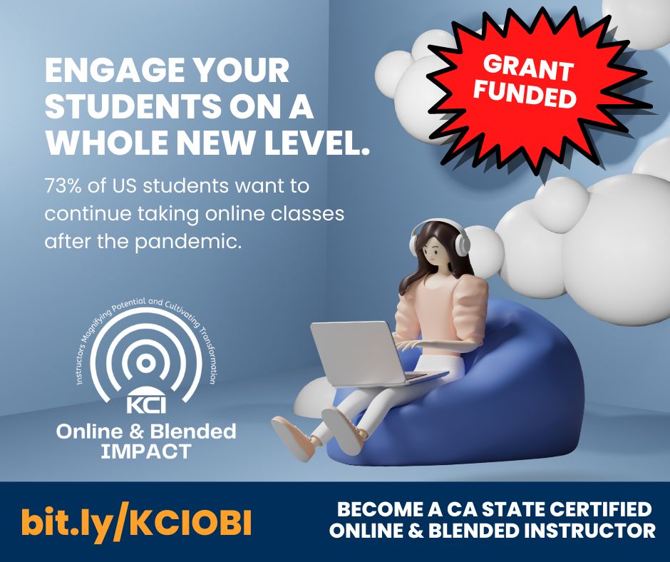 krausecenter's tweet photo. Engage your students on a whole new level! Take part in KCI's Online and Blended IMPACT Program - happening this Fall! Become a CA State Certified Online &amp; Blended Learning Instructor through this FREE, grant-funded program! For more info: https://t.co/0rOjYuChPO #BlendedLearning https://t.co/fmapPRZrch