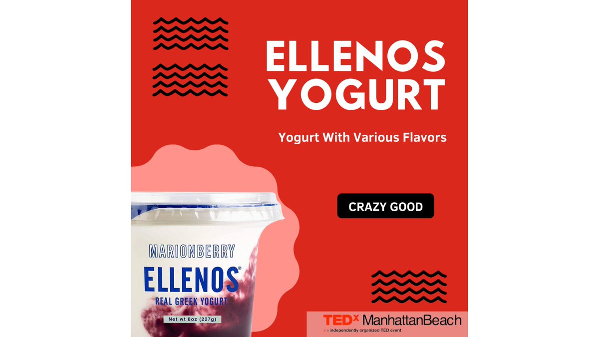 TEDxMB's tweet photo. Come to TEDxManhattanBeach and give Ellenos Real Greek Yogurt a try! It's made with all-fresh ingredients and takes 5 days to make every batch! 

#TEDxManhattanBeach #TEDxMB #TEDxtalks #savethedate #Jumpstart #Disruption #Jumpstart #ManhattanBeach #Dontmissout #EllenosYogurt https://t.co/ZmA0nuhhBJ