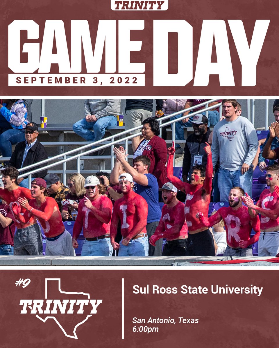 It's the day you've been waiting for <a href="/TUFootballTX/">Trinity University Football</a> fans! Ninth-ranked Trinity hits the field to open the 2022 season against Sul Ross tonight! #tigerpride 

📈: trinitytigers.com/links/cnftmi
🎥: trinitytigers.com/links/vjdw9w