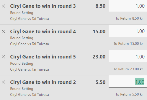 AlexanderHvass's tweet photo. UFC Paris Gane vs Tuivasa
Ciryl Gane wins in round 2, 3, 4 & 5 vs Tai Tuivasa @ 5.50, 8.50, 15.00 & 23.00 (1u x3 Bet365)
#BonGamin #UFCParis #GamblingTwitter #ReadingMan https://t.co/Wjie4QoGSC