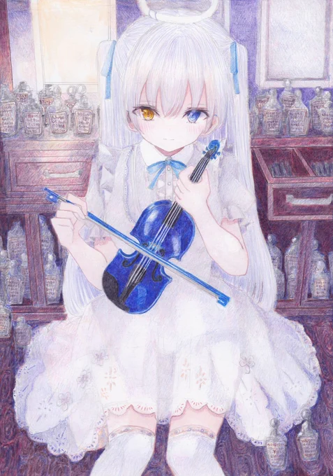 硝子細工 #オリジナル #アナログ #色鉛筆 #透明水彩  