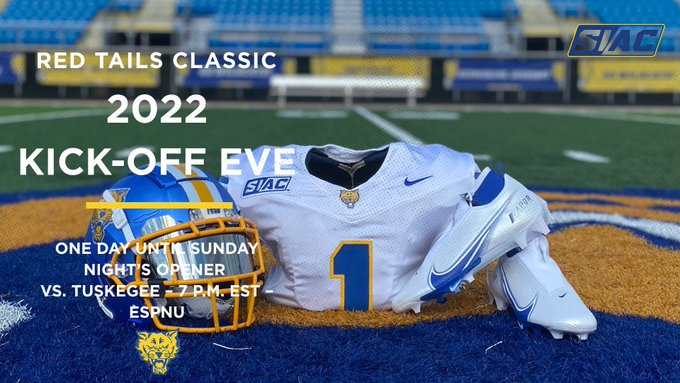 While the season starts today for a lot of teams across the Country. It's our Game Day Eve. Catch us tomorrow night on ESPNU 7 PM Eastern Time. Red Tails Classic vs Tuskegee. Leggo! #FVSUFootball #BeatSkegee #TheStandardisTheStandard #TrenchMob