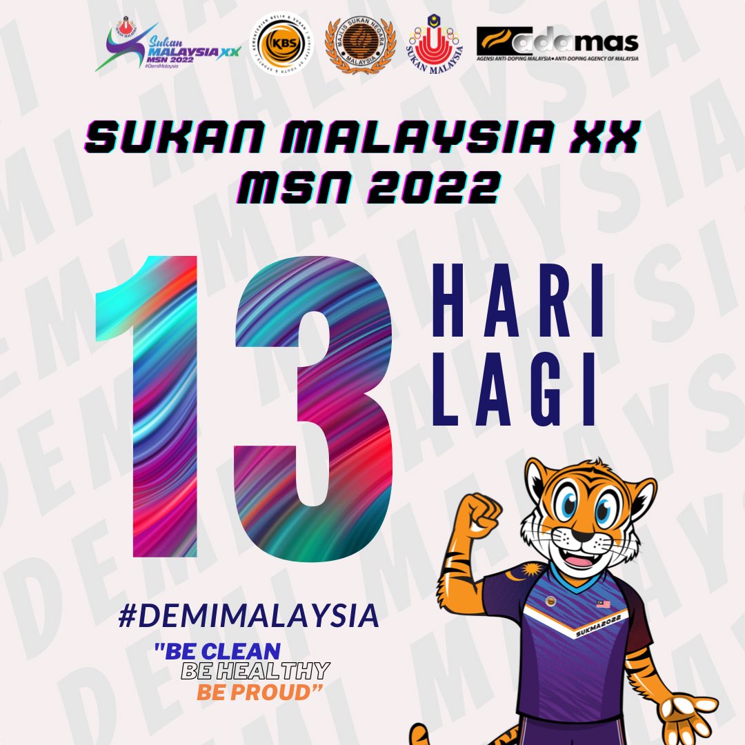 ADAMAS_Malaysia's tweet photo. 13 Hari lagi Sukan Malaysia XX MSN 2022

#BeClean #BeHealthy #BeProud #DemiMalaysia #KontinjenMalaysia #PlayTrue #WinClean #SayNoToDoping https://t.co/3y4eEonIoG