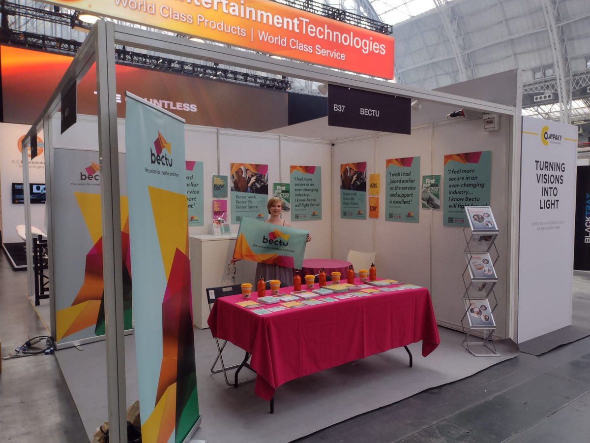 ZoeBarnes94's tweet photo. @bectu is all ready for the @plasashow tomorrow until the 6th Sept! Come and see our stall on stand B37 and hear about all the numerous reasons to join our growing union! #joinbectu #plasashow2022 https://t.co/q9LLLi761w