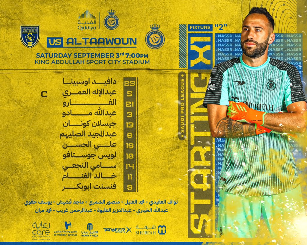 AlNassrFC's tweet photo. قائمة الفريق في مباراة #النصر_التعاون اليوم 💛

بالتوفيق لنجومنا 🙏 https://t.co/bR6MJyTAWs