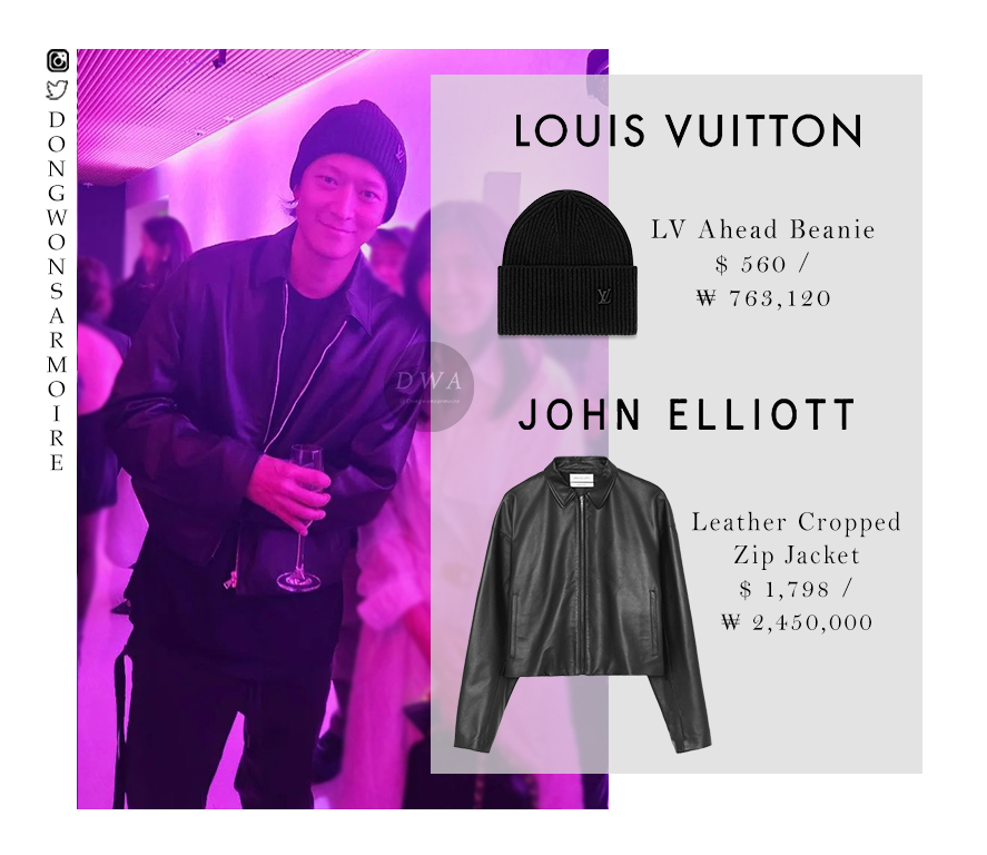 DongwonStyle's tweet photo. Gang Dong-won wearing John Elliott Leather Jacket &amp; Beanie from Louis Vuitton @ CJ Night for Frieze Seoul Event

#KangDongWon #강동원 #GangDongWon 
(📷jknm02) https://t.co/pEUu0KHr3V