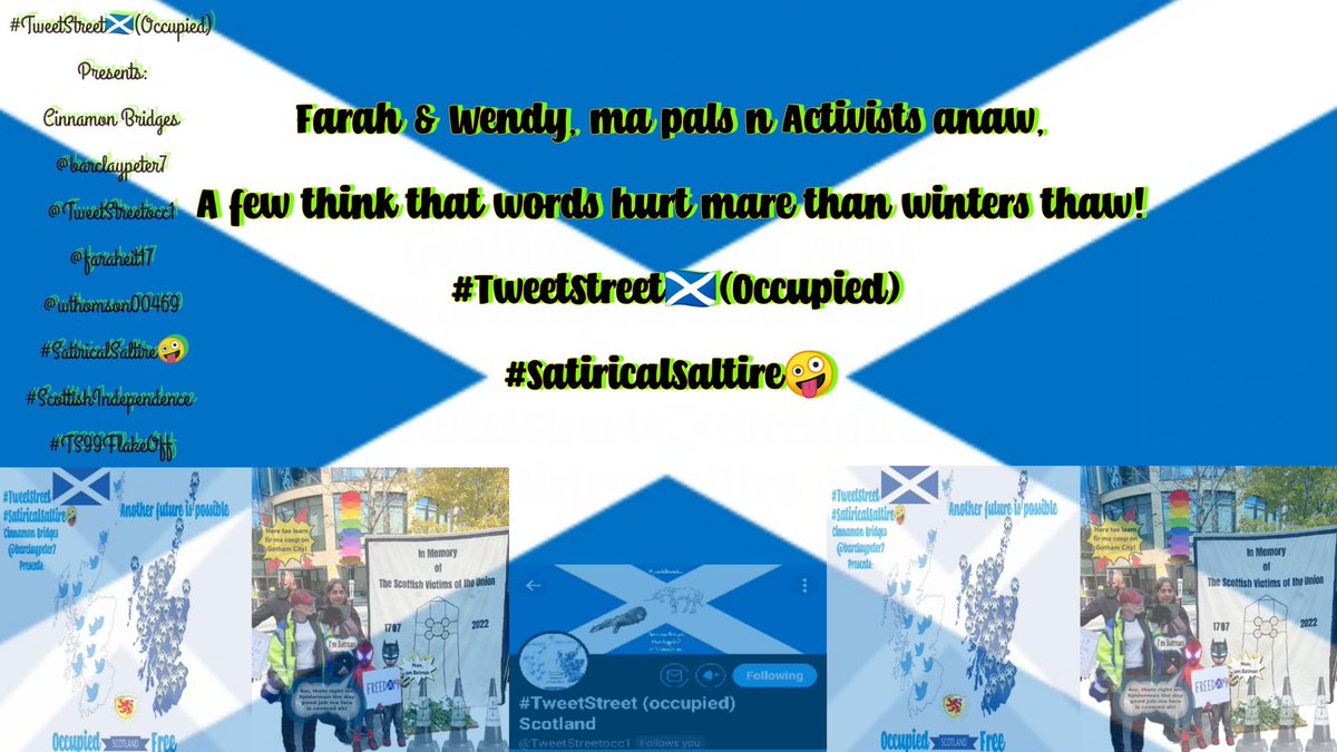 TweetStreetocc1's tweet photo. TS99 Flake off Sunday 7pm live @faraheit17 & @wthomson00469 drap in on @barclaypeter7 & @jbwhitesnake tae review the week
#TweetStreet🏴(Occupied)
#SatiricalSaltire🤪
#ScottishIndependence
#NoticeTaeQuit
#FlakeOff https://t.co/nF3HLuzmyI