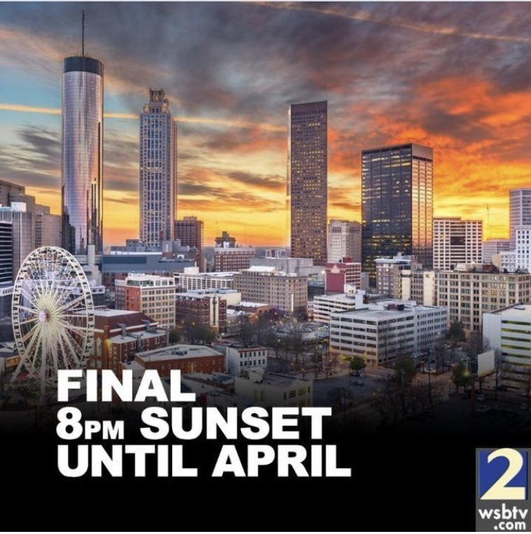 BradNitzWSB's tweet photo. Sunset tonight is at 8pm, tomorrow 7:59 pm. The next 8pm or later sunset is April 4, 2023. 

Winter is coming. 😂 https://t.co/MmpYqQBz2m