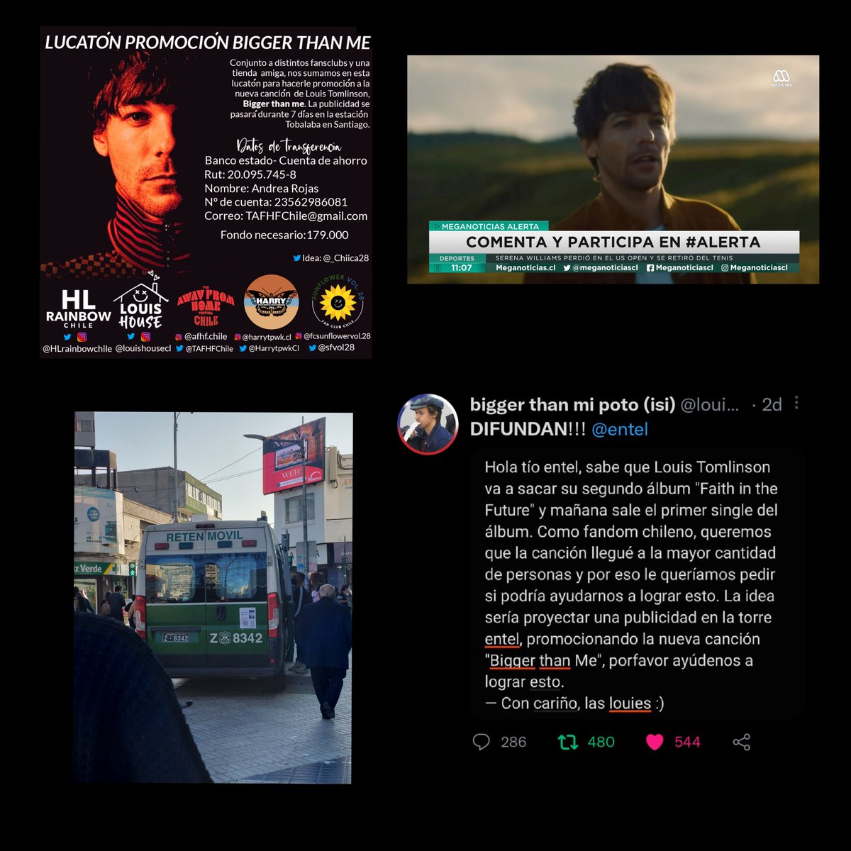 louisopaipa's tweet photo. las louies chilenas le estamos dando la mea promo a bigger than me, llamamos a radios, pegamos carteles hasta en el reten de los pacos, estamos juntando plata para poner a louis en el metro, louis en el mega, por eso somos las mejores y nos merecemos el afhf 
@Louis_Tomlinson https://t.co/fpYcZFeoAa