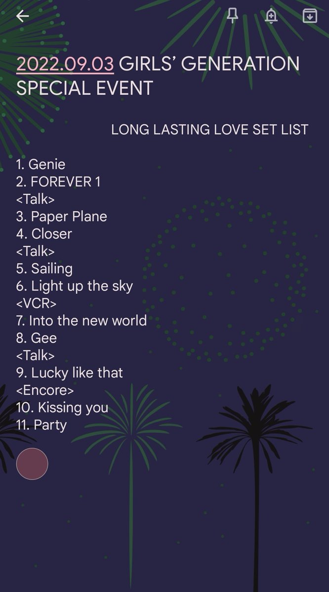 rainknife's tweet photo. 2022.09.03 GIRLS’ GENERATION SPECIAL EVENT - LONG LASTING LOVE SET LIST https://t.co/uZHi4n7PXT