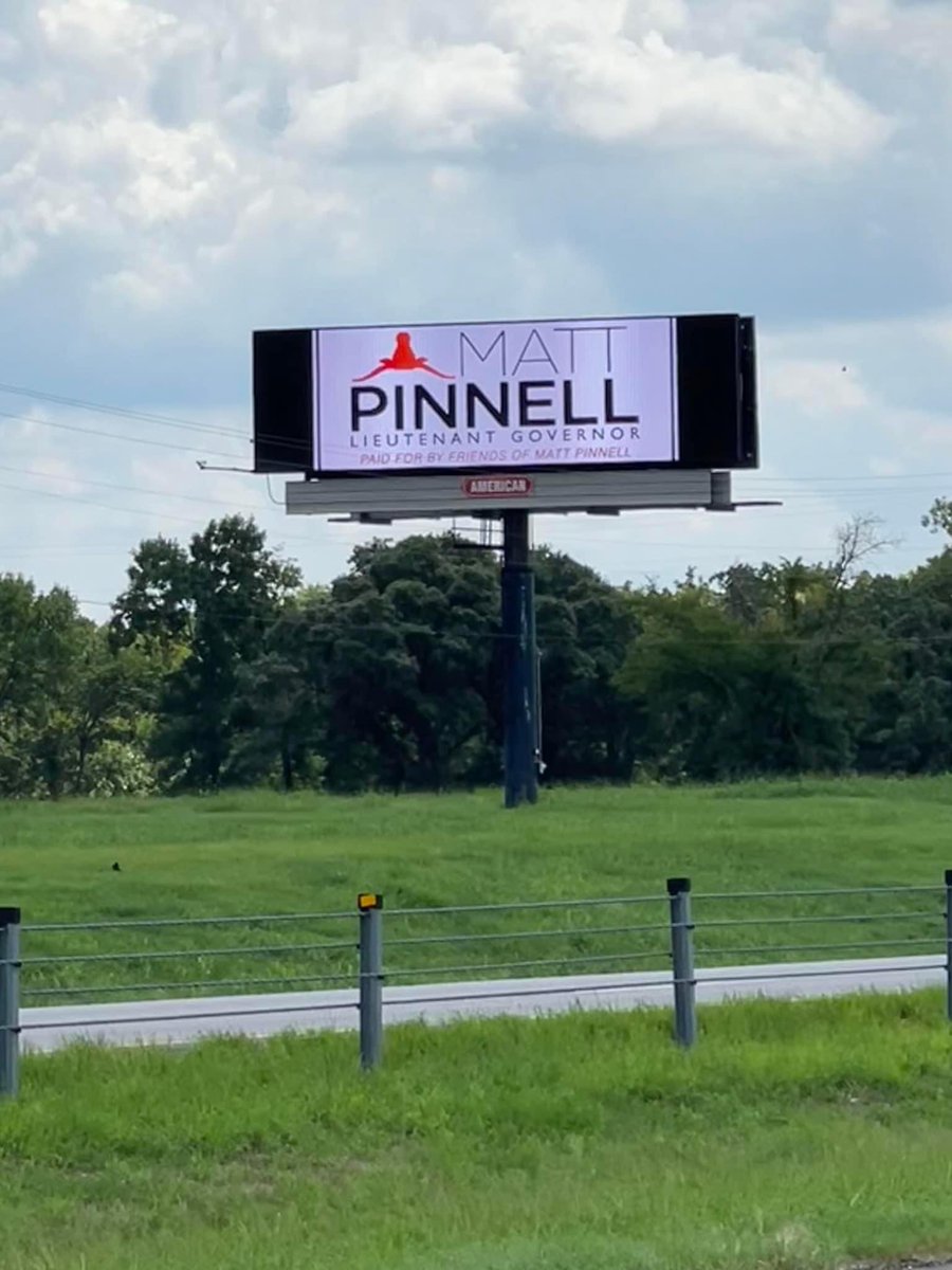 PinnellForLtGov's tweet photo. Football is back! Time to unveil my new billboard, southbound 75 in Durant. #TeamPinnell https://t.co/SD1pz5HFpU