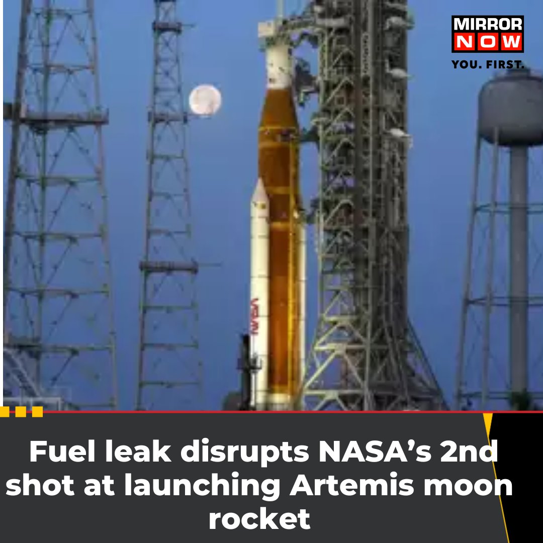 MirrorNow's tweet photo. As the launch team started fueling #NASA's new moon rocket for liftoff on a test trip, the rocket sprung another potentially dangerous leak on Saturday.
#Artemis #BackToMoon https://t.co/Sgm8TCGhzQ