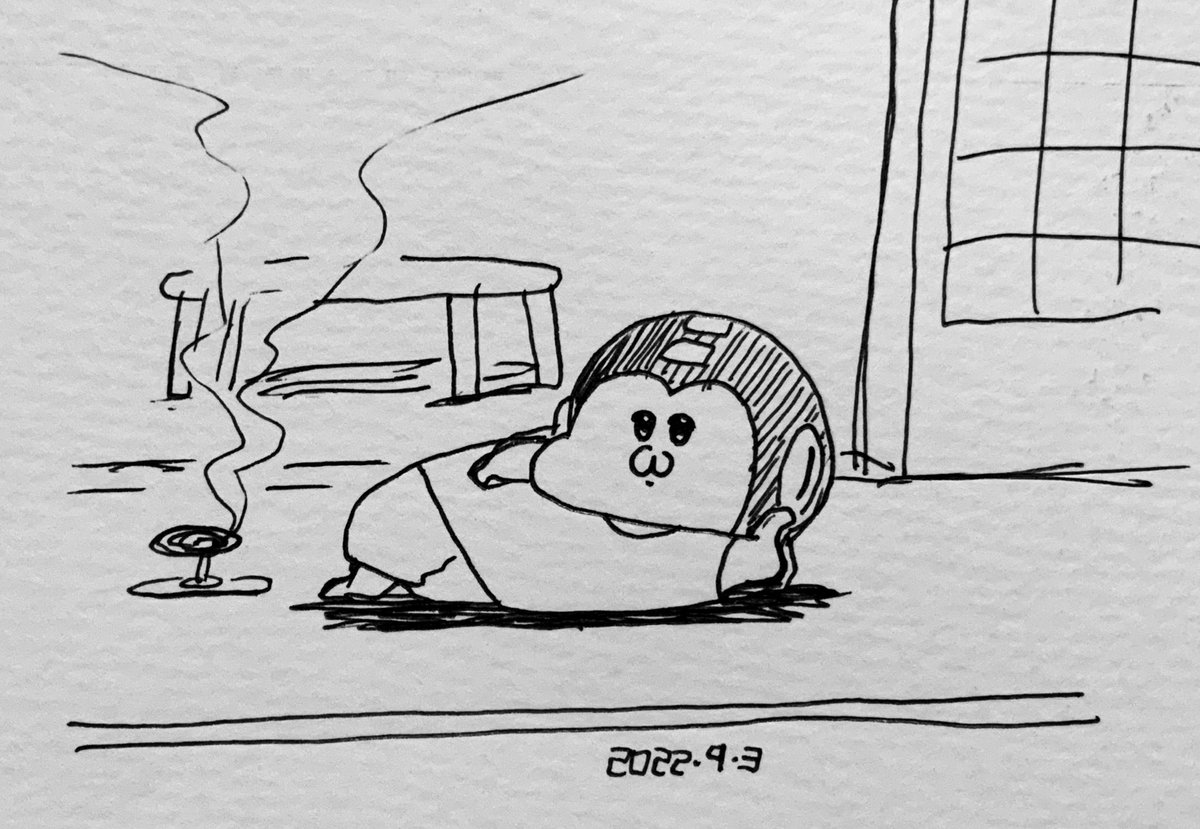 縁側で横になるロックマン 