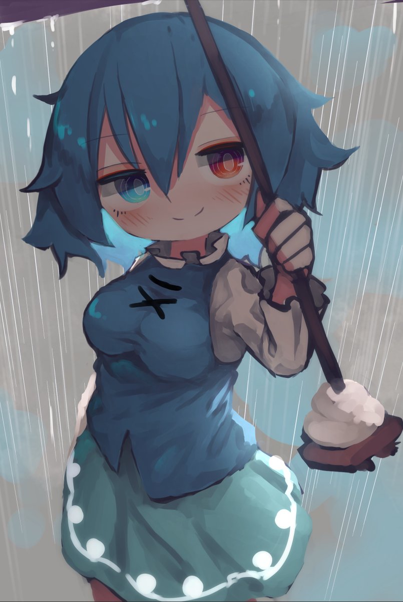tatara kogasa 1girl solo umbrella blue hair skirt heterochromia holding umbrella  illustration images
