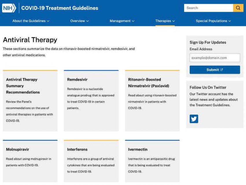 robbystarbuck's tweet photo. Fauci’s NIH now lists IVERMECTIN as an antiviral therapy to treat COVID. The most recent study in Brazil of 88,012 people found Ivermectin cut the chance of COVID death by 92%. Now’s a good time to think about the censorship, pharmacy bans on it and hate people got for using it. https://t.co/Fvxa3Tu16w