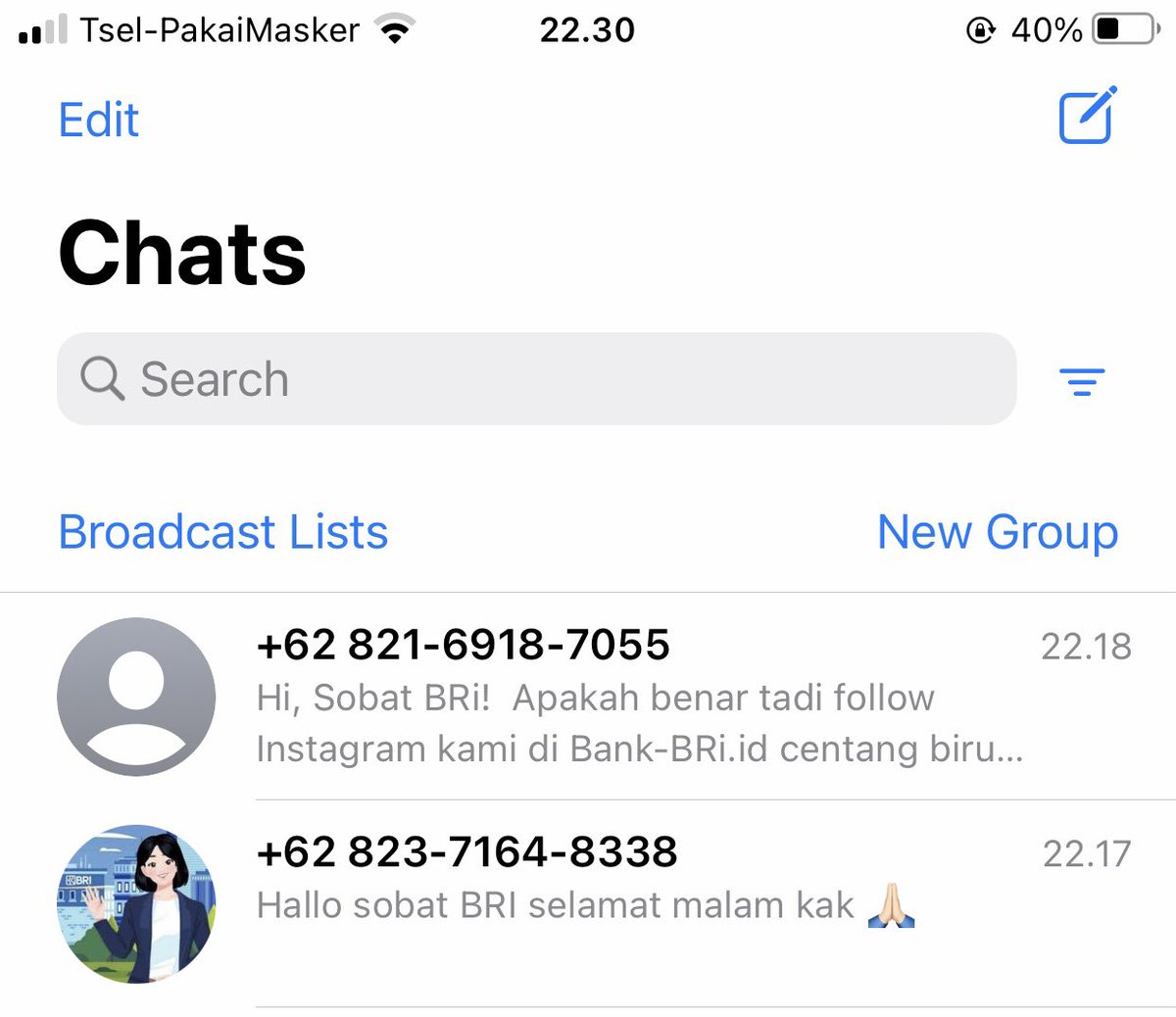 srijklmn's tweet photo. Tadi follow instagram BRI yg juga sudah centang biru @BANKBRI_ID belum ada 5 menit follow sudah di chat whatsapp dan telpon sama 2 akun whatsapp yg mengaku dari BRI padahal malem2 gini, yaudaj langsung aja unfollow lagi 🚶‍♀️🚶‍♀️🚶‍♀️ https://t.co/GbKSxgnHCT