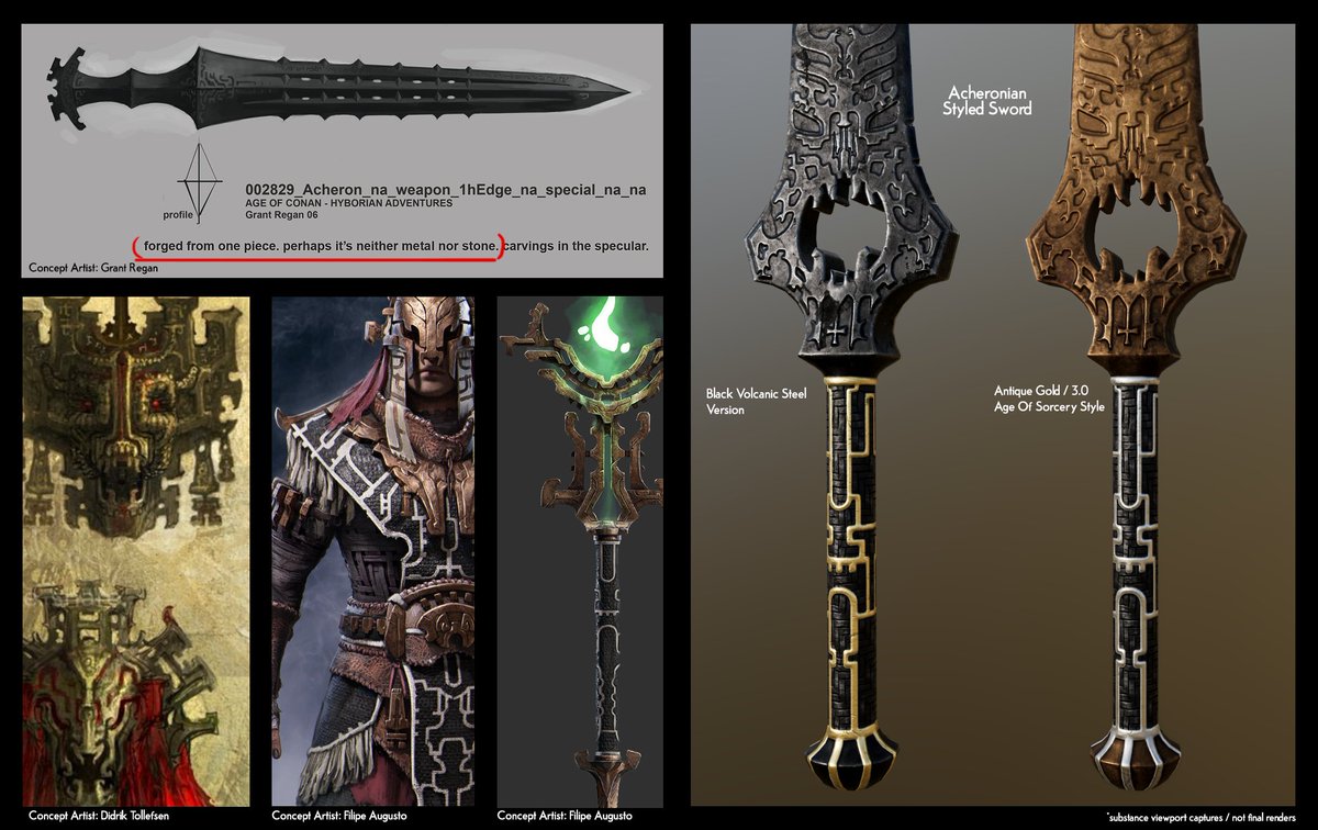 Wrapping up a piece for a #ConanExiles mod, at the same time that <a href="/Funcom/">Funcom</a> is releasing the much anticipated 'Age of Sorcery' update, so wanted to show a quick capture of the custom sword, in the style of the Acheronian assets in 3.0. All ref credited.

Enjoy

#3dmodeling #gameart