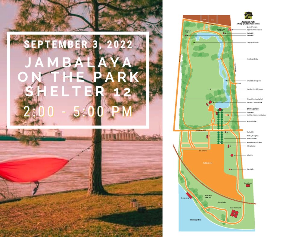 nolanoles's tweet photo. We're moving today's jambalaya hangout to Shelter 12 at Audubon Park - same general area, just less likely to introduce you to lightning. See y'all at 2:00! https://t.co/vO7a25LKVx