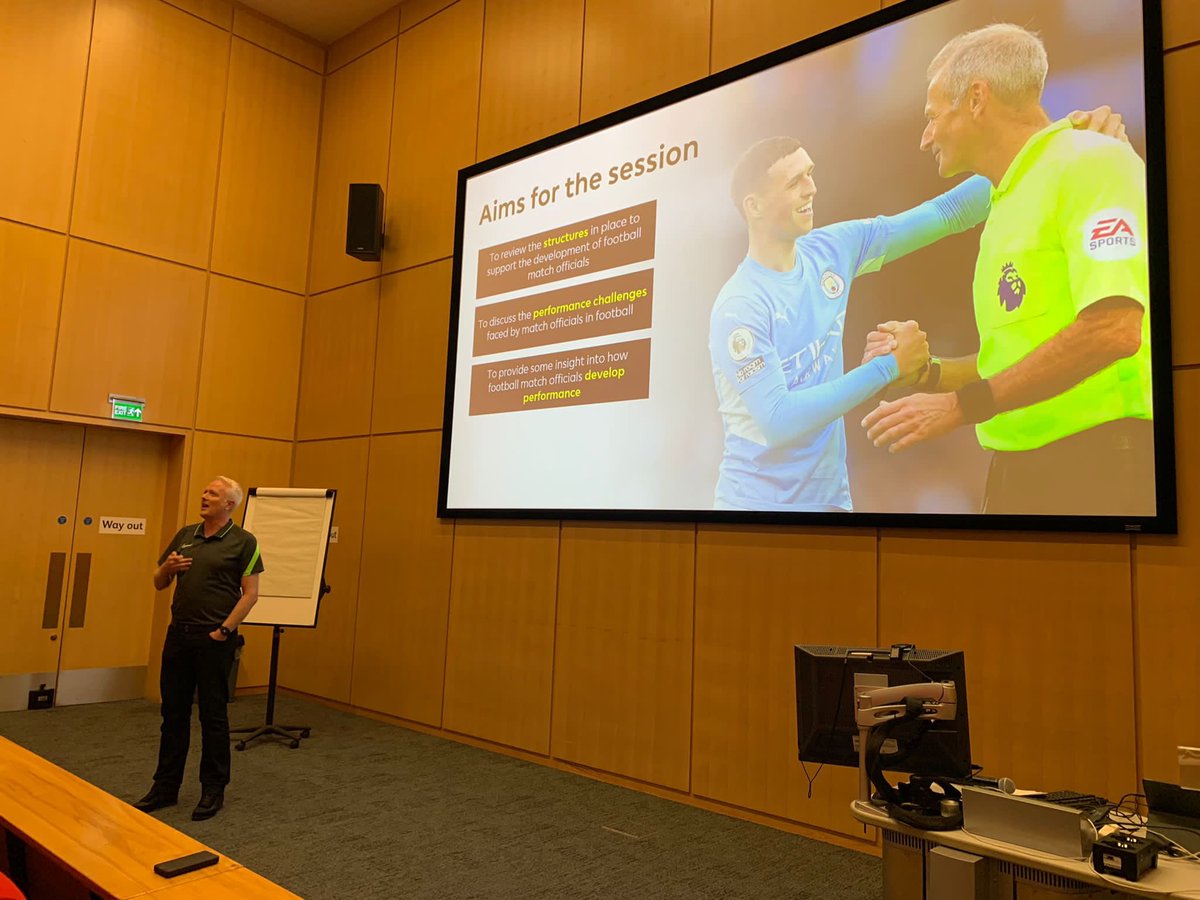 Next up we’re learning from our friends in ⚽️. We’re delighted to welcome Neil Cottrill, head of coaching at <a href="/FA_PGMOL/">PGMO</a> to our #NPUAConference22. We love to hear from officials in other sports and see what we can learn about high performance in sports officiating