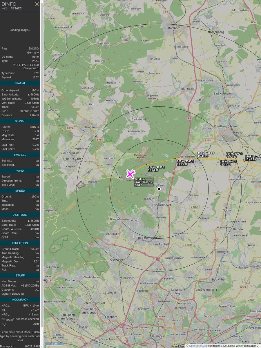 AKoeppern's tweet image. ICAO: #3E3A2C
Flt: #DINFO
First seen: 2022/09/03 17:44:11
Min Alt: 4100 ft MSL
Min Dist: 2.97 km

#planefence #adsb - docker:kx1t/planefence
globe.adsbexchange.com/?icao=3e3a2c