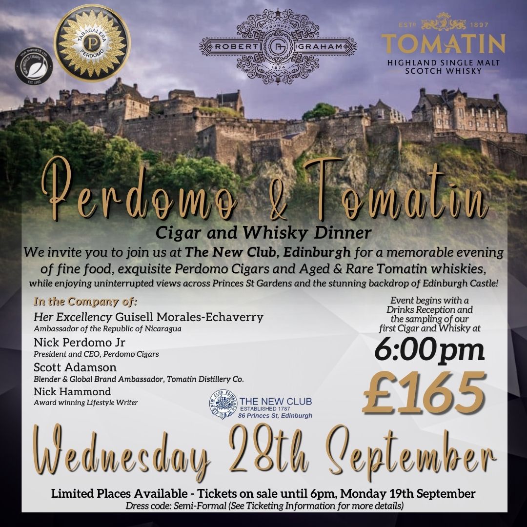 RGWhisky's tweet photo. Are you joining us for our Perdomo and Tomatin Cigar Dinner on September 28th!

We've some incredibly special guests, and we'll be sampling Perdomo 10th Anniversary cigars paired with aged and rare whiskies from Tomatin!

Limited places available:
https://t.co/vlBFwI5rcr https://t.co/x887HutjYh