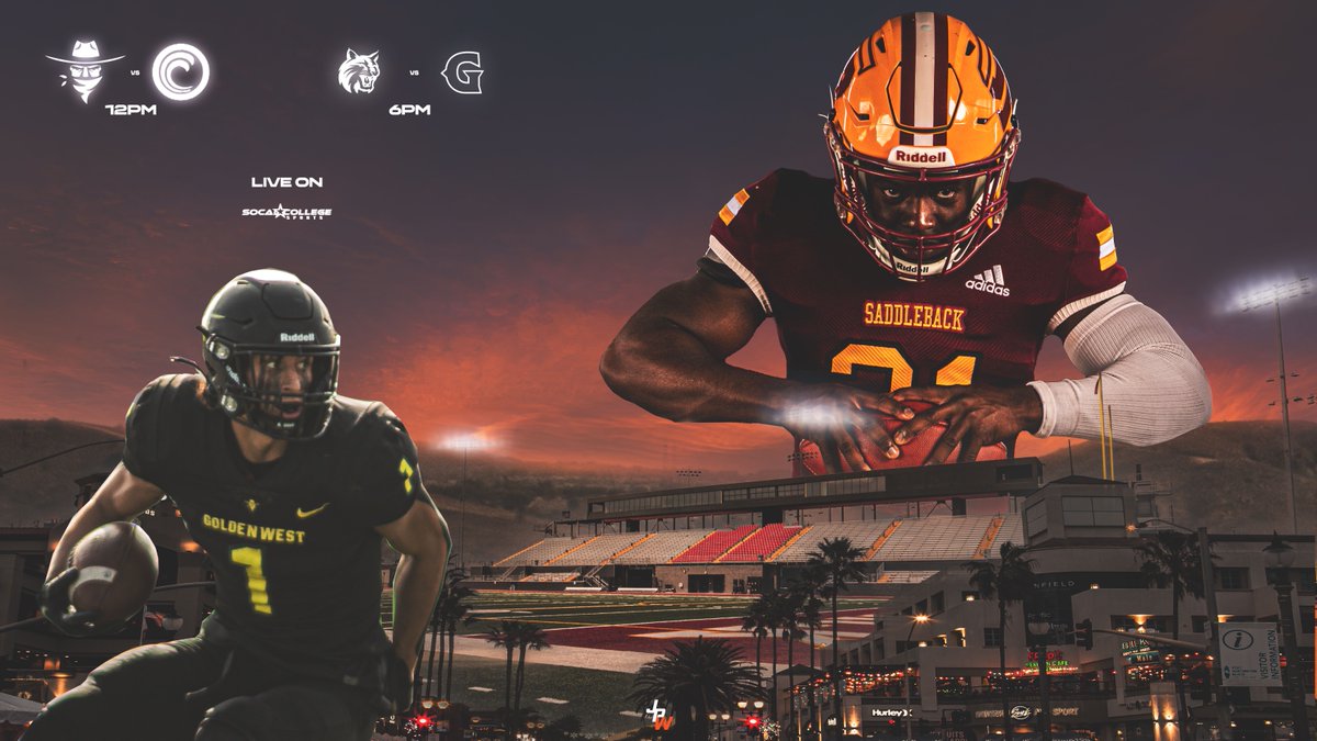 It’s a JUCO Football doubleheader today

Golden West hosts Orange Coast at 12pm for the Battle of the Bell

Saddleback hosts Glendale at 6pm

Live on SoCal College Sports