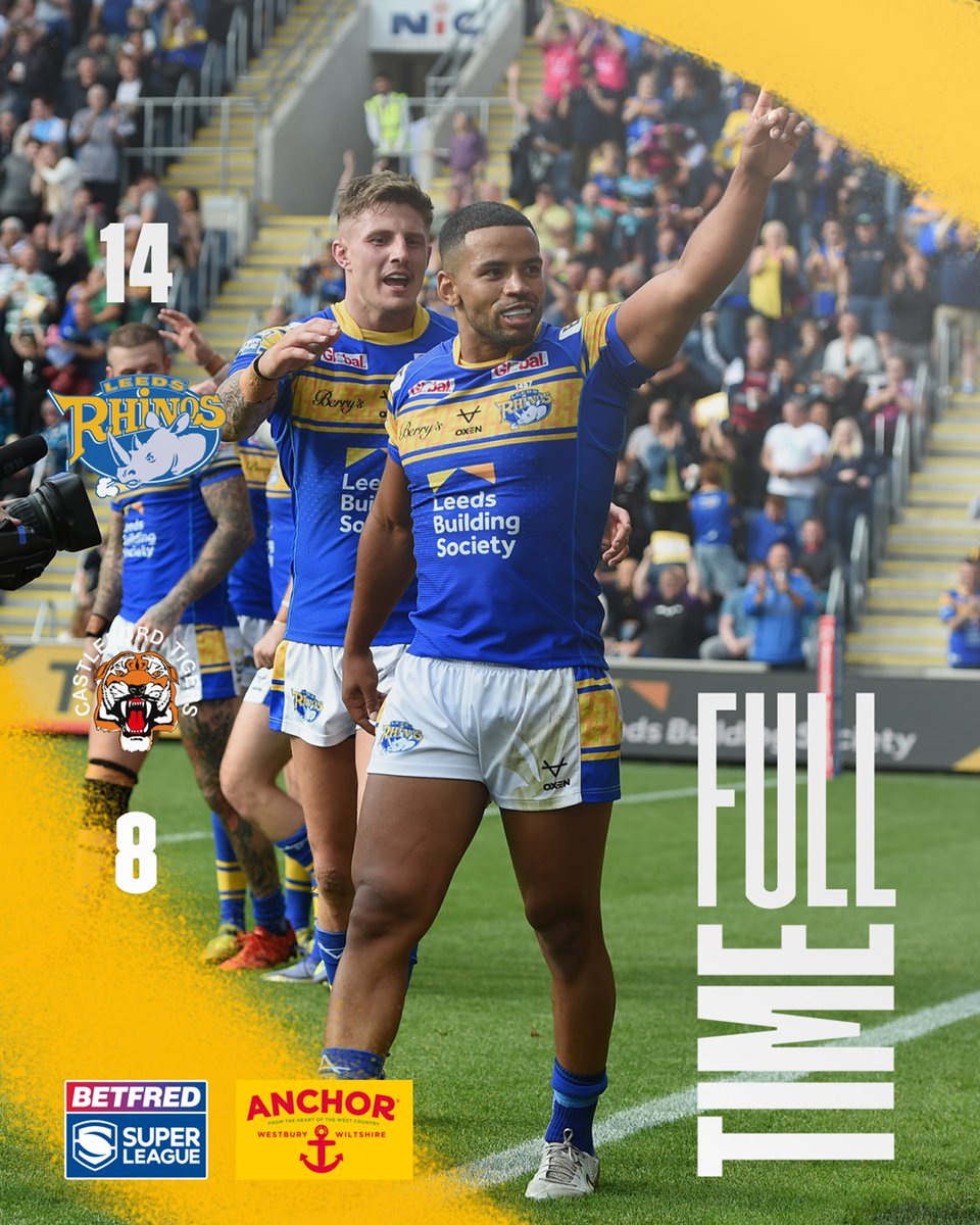 leedsrhinos's tweet photo. The Rhinos are in the play offs! A dramatic final stages sees the Rhinos go through to the play offs with tries from Kruise Leeming and Aidan Sezer on the hooter
🤝 In partnership #Anchor 
#ButtertheFoodButtertheMood https://t.co/dj40UwaKCc