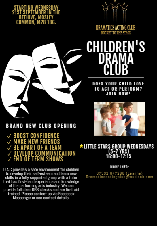 DAC_kids's tweet photo. Hello everyone! We would like to introduce you to our new drama club 🚀✨ #mosleycommon #kidsclub #dramaclub #worsley #manchester #leigh #tyldesley #atherton #walkden https://t.co/27fOXJmC70