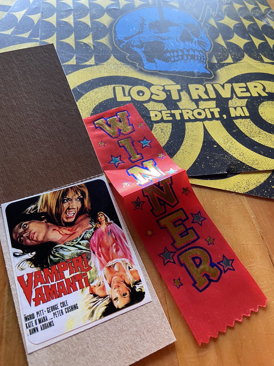 DetroitlandV's tweet photo. We added 2 random GIVEAWAYS to our #creativevending machine at Lost River #tiki #detroit Grab a Vintage Trash Horror Thriller Movie Poster sticker and you might just WIN a vintage #horror Micro Action Figure 🧛🏼‍♂️#detroitlandvending https://t.co/FWhmMiH8UW