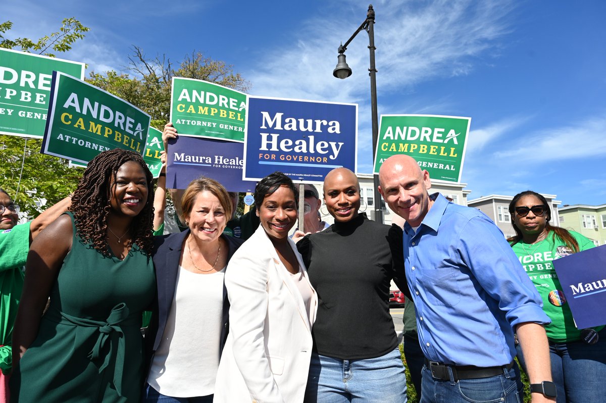 maura_healey's tweet photo. I can’t imagine a better way to kick off GOTV than stopping by Hyde Park this morning for a canvass launch with @qpalfrey, @ayannapressley, and @Ruthzee to support @AndreaforAG. https://t.co/9KAdAhoLEV