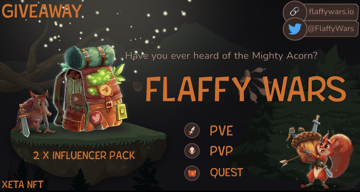 🐿#Giveaway by <a href="/FlaffyWars/">Flaffy Wars</a> 

👇To Join:
1⃣Follow <a href="/XetaNft/">Xeta</a> &amp; <a href="/FlaffyWars/">Flaffy Wars</a> 
2️⃣RT+♥️+ Tag 3 friends
3⃣Must Join discord: discord.gg/NNYbfSQu
4️⃣Comment your wax wallet &amp; Discord ID

🔗flaffywars.io
⌛️End: 50 hrs

#waxp #NFT #P2EGame #Giveaways #NFTGiveaways #flaffywars