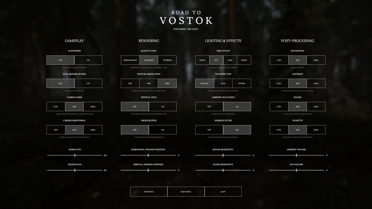 roadtovostok's tweet image. The demo settings menu is now complete. Here are all the settings that can be modified and tested.
#roadtovostok
