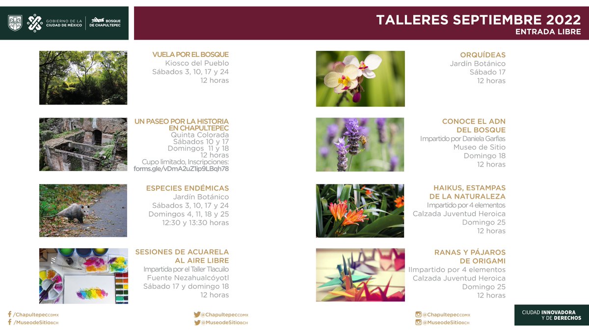 ChapultepecCDMX's tweet photo. Échale un vistazo 👀
🎨Talleres 
👣Recorridos 
🎶Conciertos https://t.co/I8fHUZIyYh