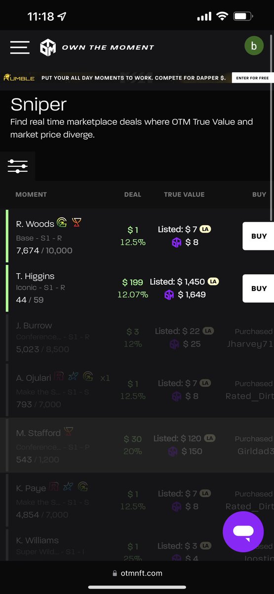 FriedBri's tweet photo. @OwnTheMomentNFT @OTMAllDayBot @NFLALLDAY I really enjoy the sniper feature when buying moments ! https://t.co/ymPGVPWDfF