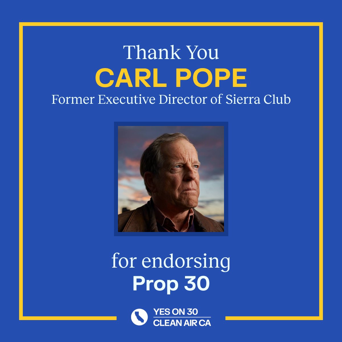 We are grateful to have @CarlPope’s support of Prop 30, California’s next big step in environmental justice. #YesOn30 means more affordable EVs, reduced wildfires, and cleaner air.