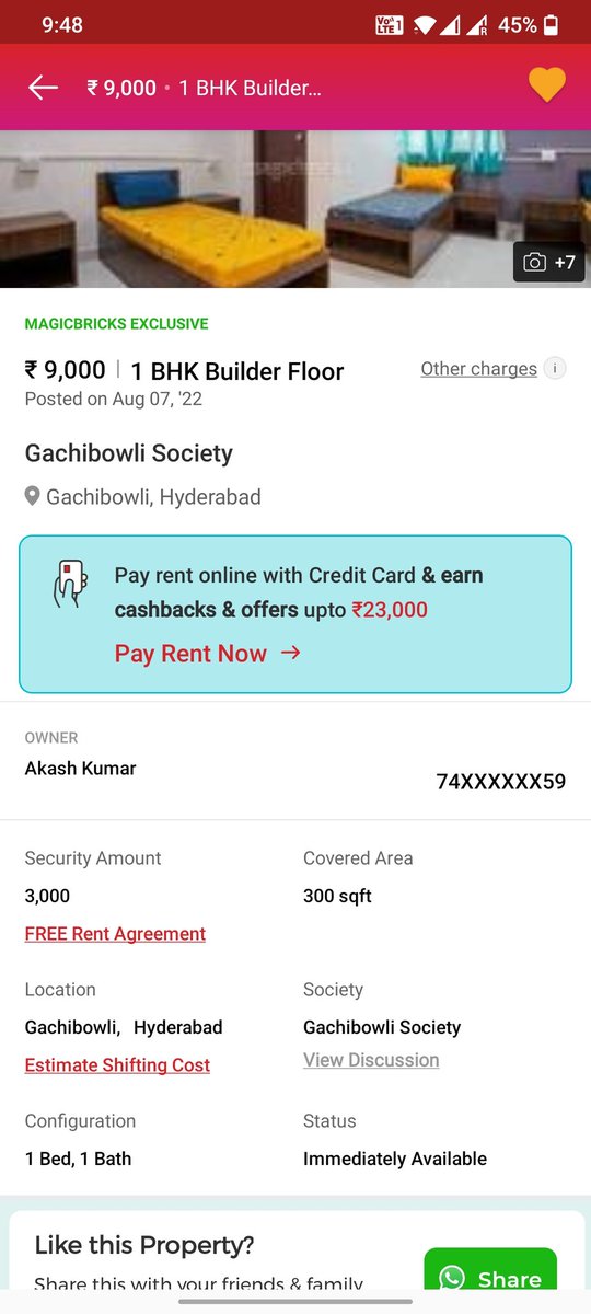 Debasis35760059's tweet image. for their profit. PFA screen shot of the fake ad also enable an option where user can mark an ad as scam if you guys can not verify property by your incompetent team. #scameralert #magicbricksscam