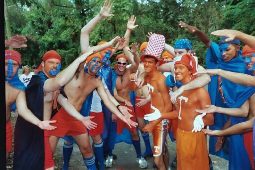 I’m here with Paul Johnson, a former member of the Super Gators, who dressed up for game day between 2001 and 2007. This is their first reunion in 20 years. Here they are in 2003: