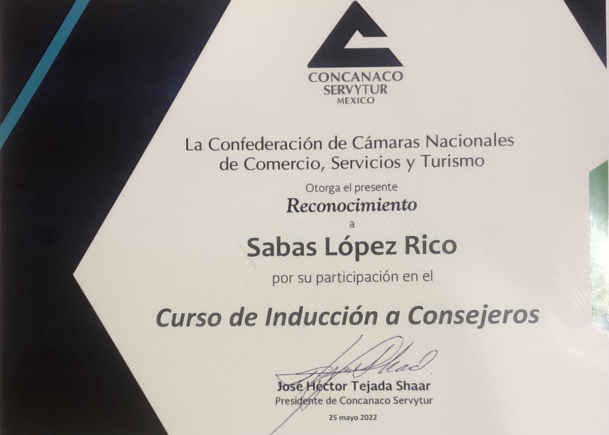 sabas_rico's tweet photo. El pasado 31 de agosto del 2022 en reunión mensual de consejo @CANACOTexmeluca recibí mi reconocimiento por la participación en el curso de introducción de consejeros. Agradezco a nuestro presidente de la confederación @hectortejadasha y a nuestro presidente de @IxtlapaleRaul. https://t.co/Jkwqhabq7u