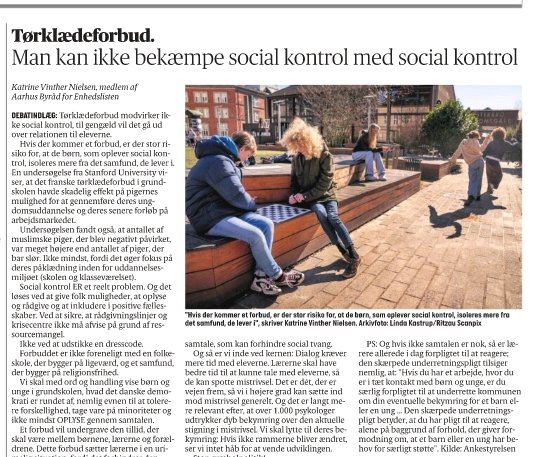 Katrine133's tweet photo. Læserbrev i dagens @stiftendk om tørklædeforbud og social kontrol
#dkpol https://t.co/I8hVsf5u6N