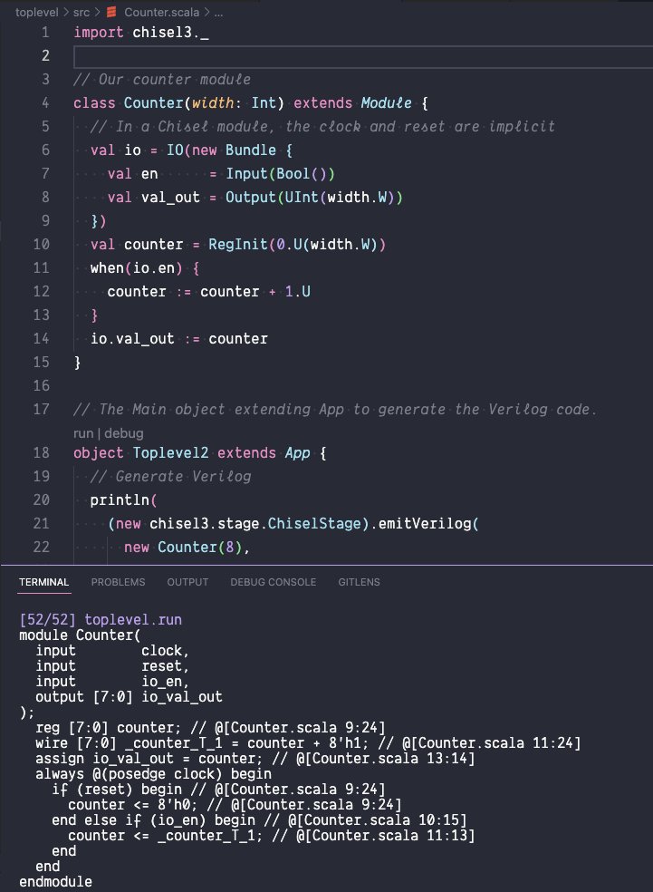 carlosedp's tweet photo. Yesterday got pointed me to a new HDL called #ROHD from Intel. It's based on Dart and they state in comparison to @chisel_lang that it's "more verbose, uglier and less familiar feeling".
#Chisel, a @scala_lang HDL is not only cleaner but also much more elegant. Can't deny it. https://t.co/6rbjneTCCB