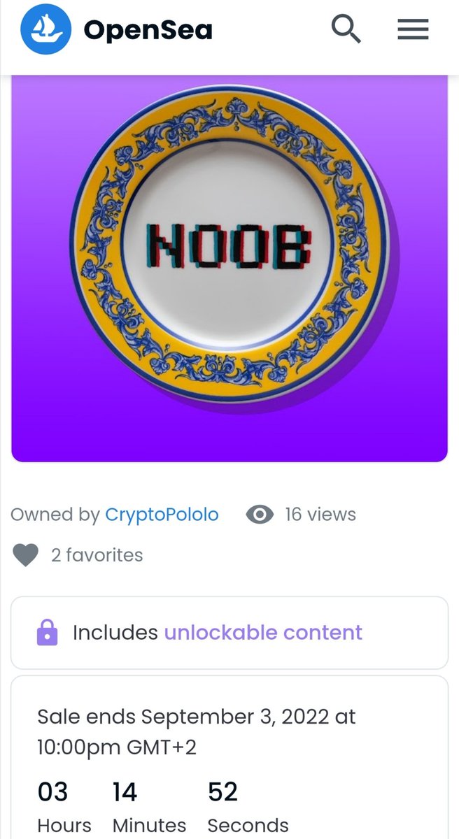 3 hours to purchase this stunning plate noob.

#NFTCommunity #NFTCommunity