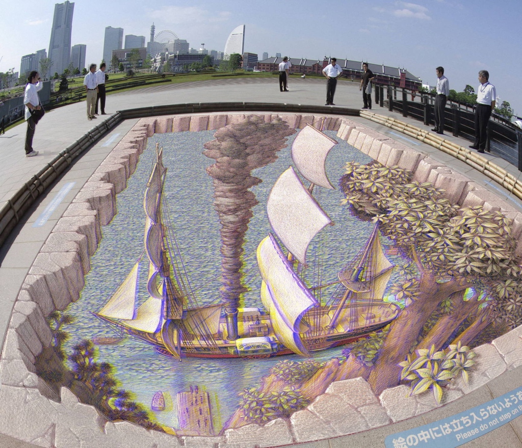 KurtWenner's tweet photo. The Tall Ship
Yokohama hosted this work, depicting the arrival of the first European ship into its famous harbor. The work was done to be seen in stereoscopic 3D with Colorcode glasses.
#kurtwenner #3dinteractiveart #3dpavementart https://t.co/vxFtDCmGTd