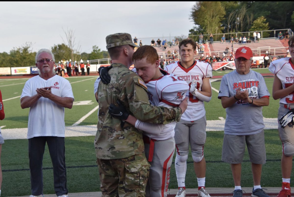 Be able to capture the moment when Pvt. Destan Hoover surprised his family was priceless!
Destan was away at Army training in Fort Stewart, Ga. He surprised family at a Veterans Appreciation Night ceremony before the Slippery Rock football game on Friday.
#imnotcryingyourecrying