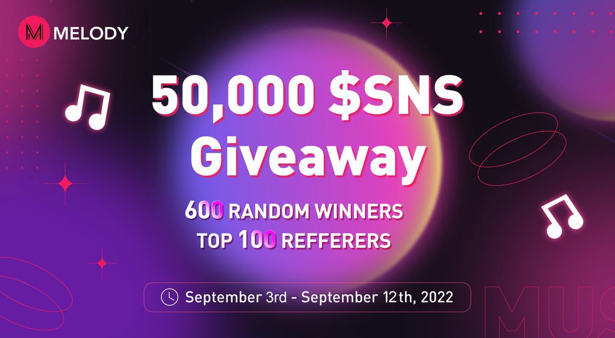 💧 Melody Airdrop 💧

🏆 Task:      ➕  30 SNS (~$15) for 1000 random participants each.

👨‍👩‍👧 Referral: ➕  200 SNS (~$100) for top 100 referrers each.

🔛 Airdrop Link &amp; Information: t.me/AirdropStar/49…

#cryptocurrency #Airdrop #BSC #Bitcoin #USDT #Melody #SNS #Airdropstario