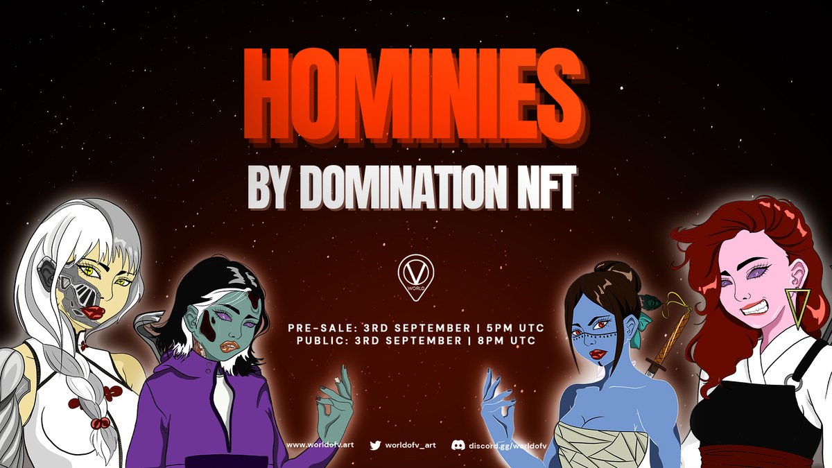 The "Hominies" PRESALE by <a href="/DominationArena/">Domination Arena | VeChain P2E</a> is LIVE on #WorldofV!

Total supply: 1100
Price: 450 VET / 4700 WoV

Mint page: hominies.worldofv.art/#/

#WoV #VNFT #NFT #GreenNFT