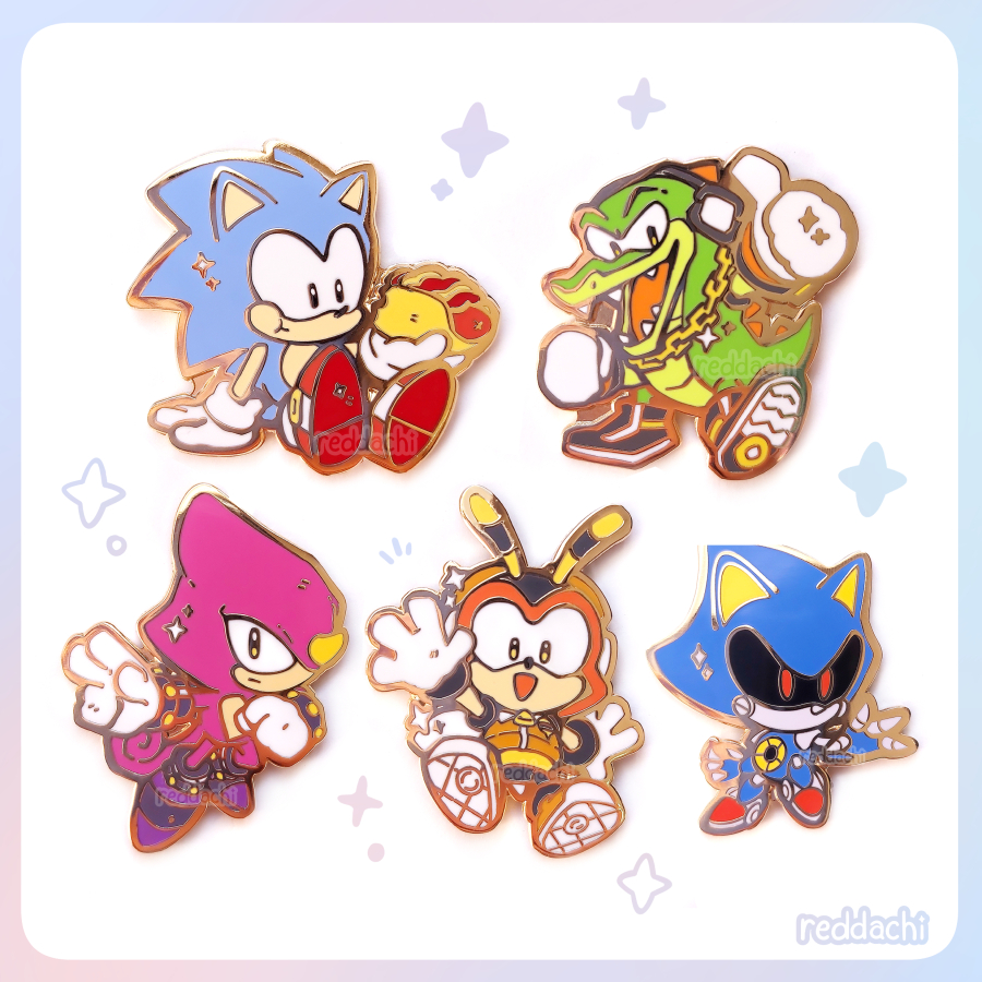 reddachi's tweet photo. surprise pin drop 🎉  these new 🦔 pins are available now on our shop ❤️ link in bio! https://t.co/RGkLv4Q9N1