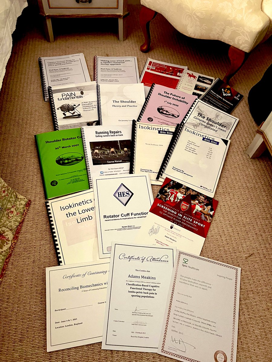 AdamMeakins's tweet photo. Getting ready to move house next week and in the process of packing I’m finding all sorts of old course and conferences hand outs hidden everywhere!

A few that were great, but many that were unfortunately instantly forgettable! #PhysioCPD 🤓 https://t.co/3Nd22Nd19Y